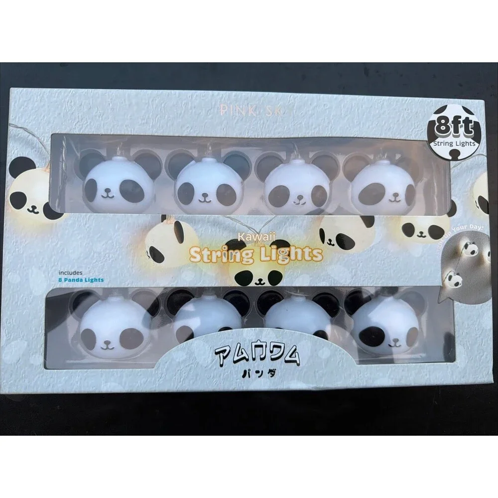 Pink Sky Kawaii Panda LED String Lights 8ft Battery Powered 8 Panda Lights NIB